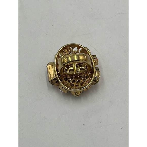 QVC Goldtone Oval Orange Peach Crystal Cluster Stretch Ring - Picture 8 of 11